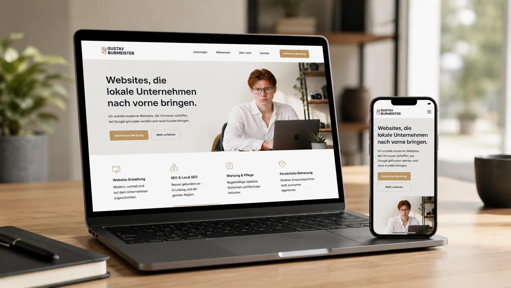 Responsive Website von Burmeister Webdesign auf Laptop und Smartphone