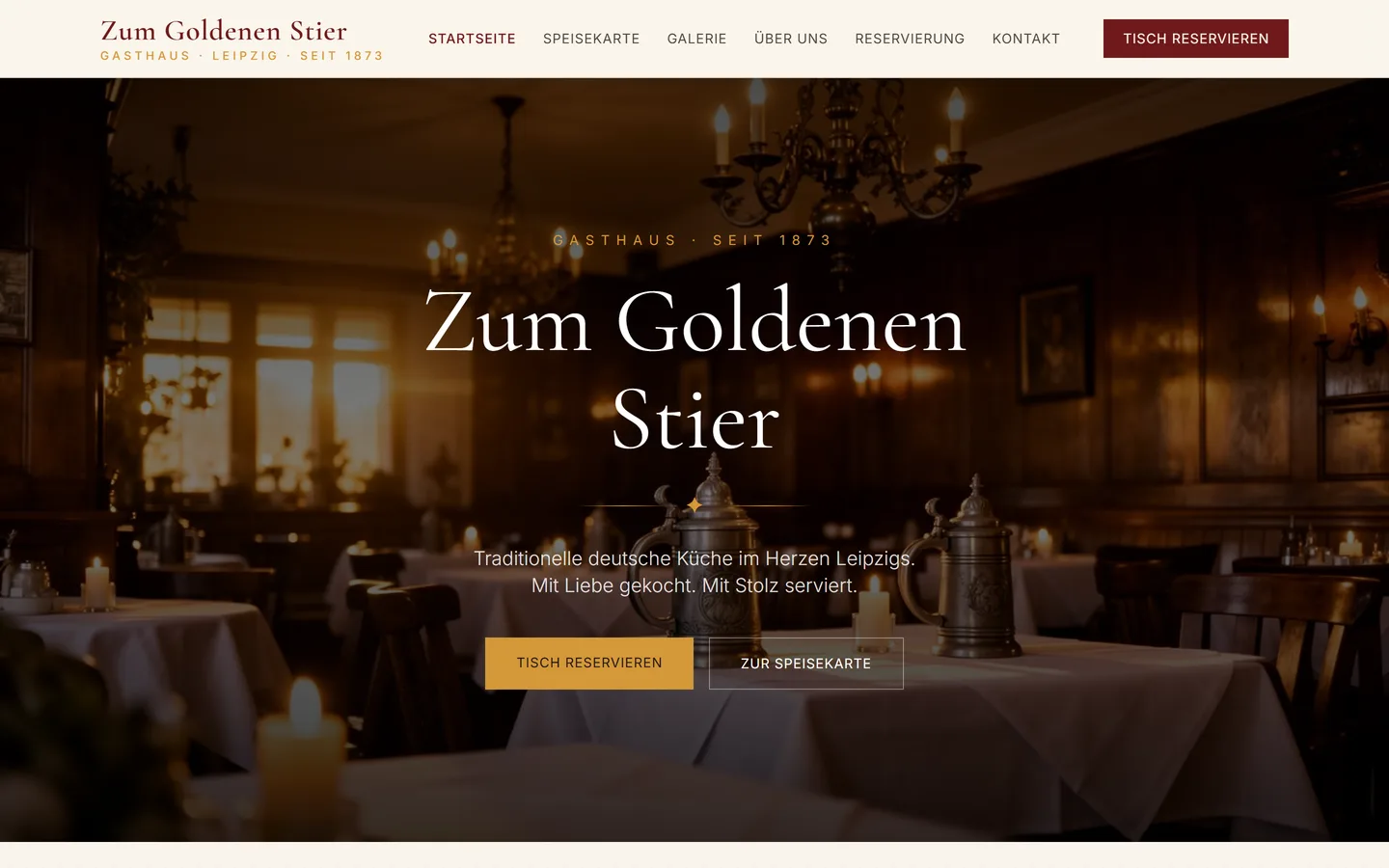 Startseite der Demo-Website Goldener Stier