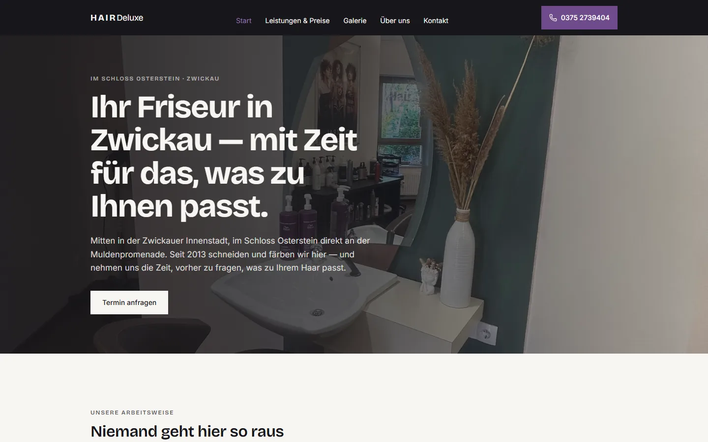 Startseite von Hair Deluxe in Zwickau als Webdesign-Referenz