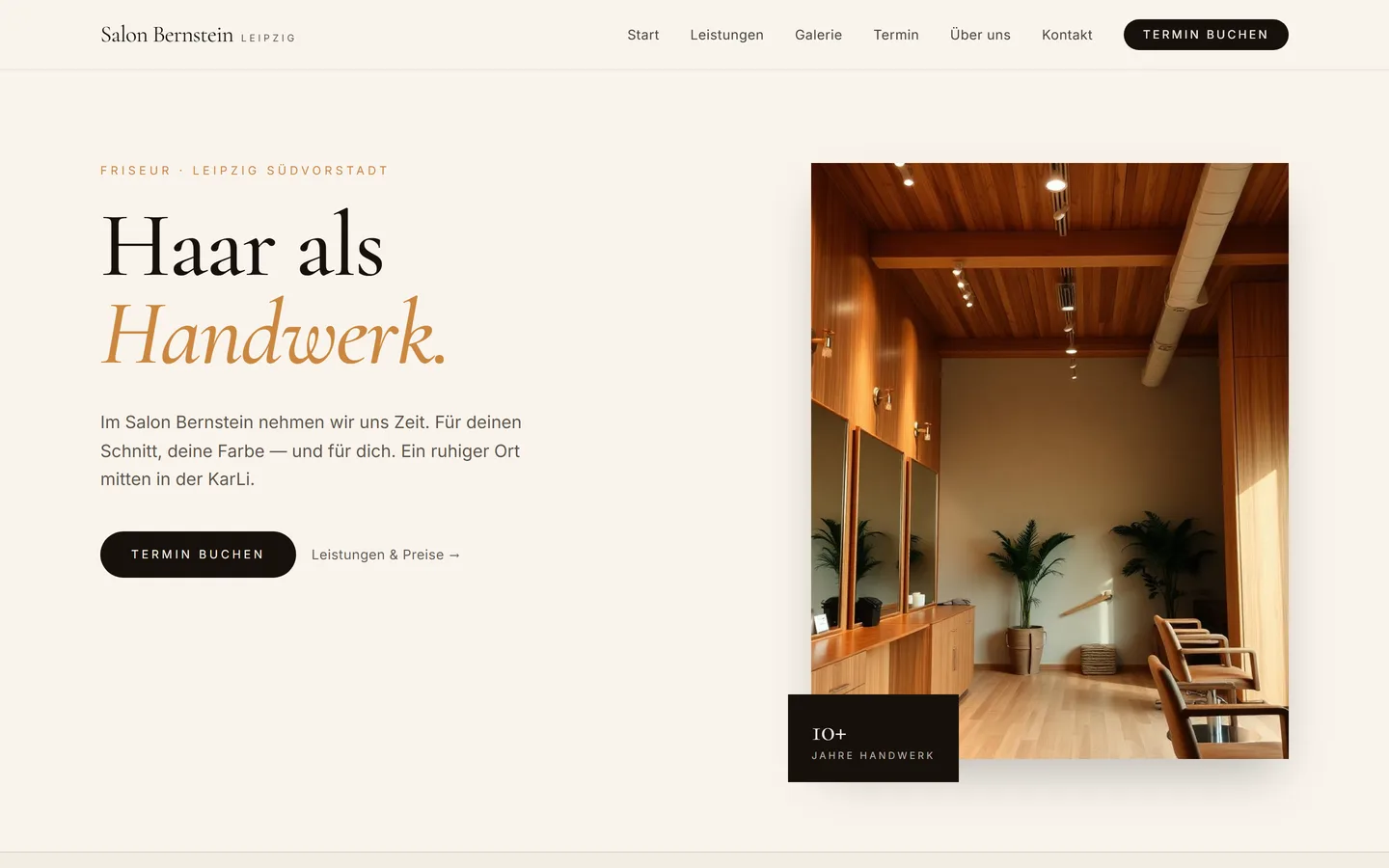 Startseite der Demo-Website Salon Bernstein